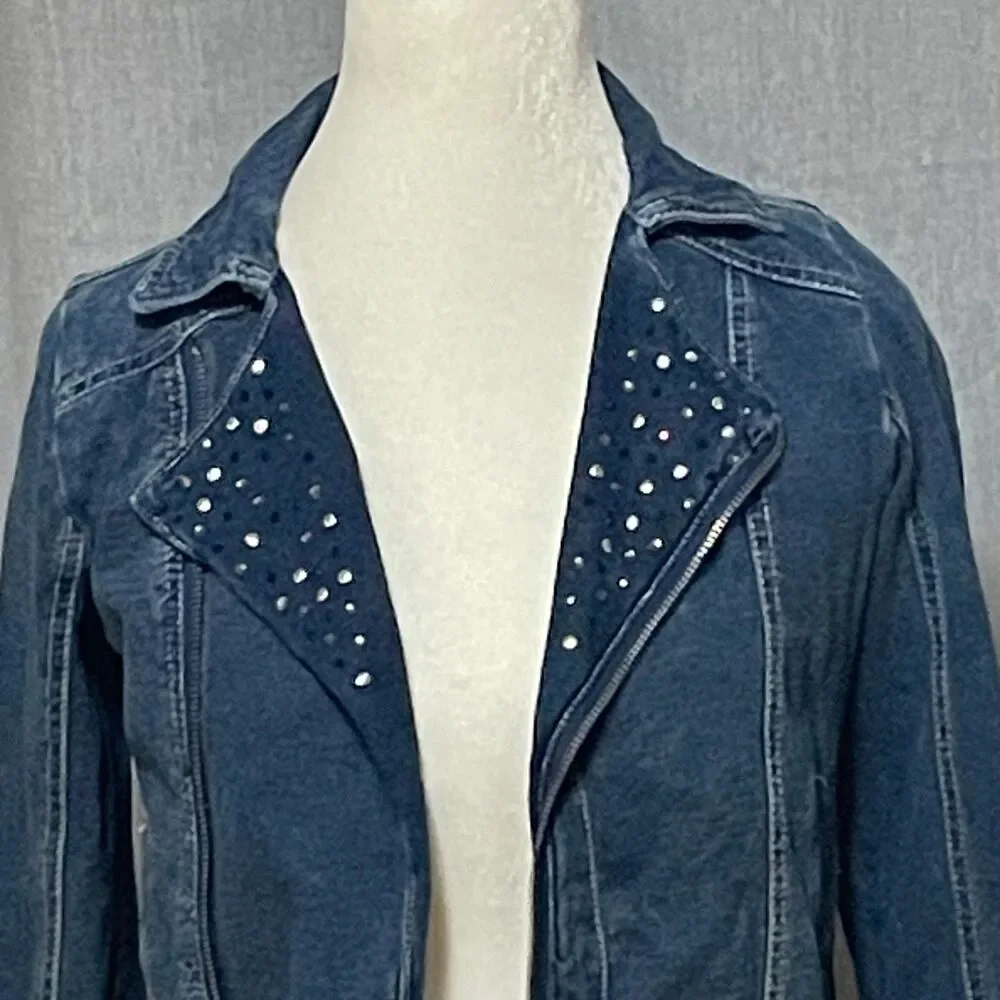 Justice Girls Studded Cotton Denim Moto Jacket Rhinestone Size 8 Back to School